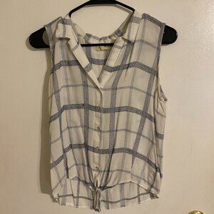 Cloth & Stone Top Women S White Blue Plaid Button Up Lightweight Sleeveless Boho